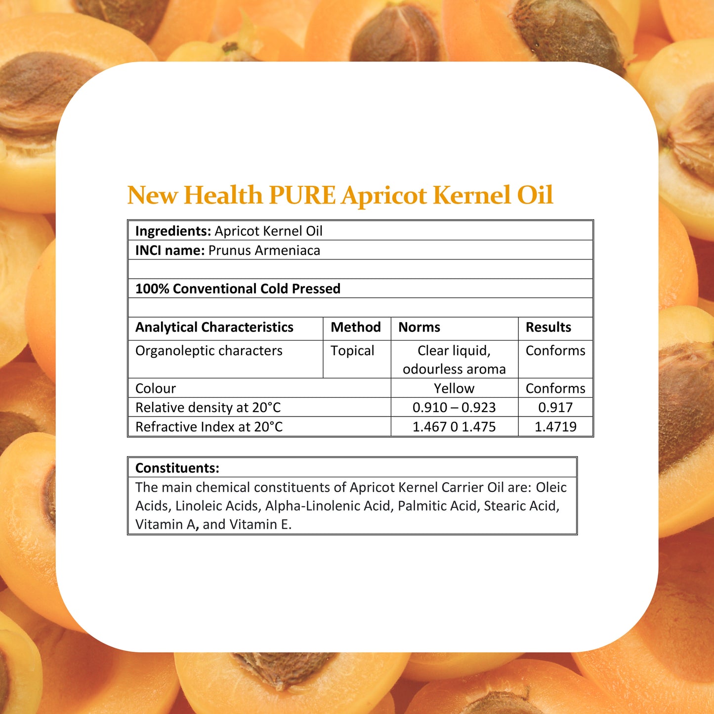 PURE Apricot Kernel Oil - 100ml Carrier Oil with Pipette