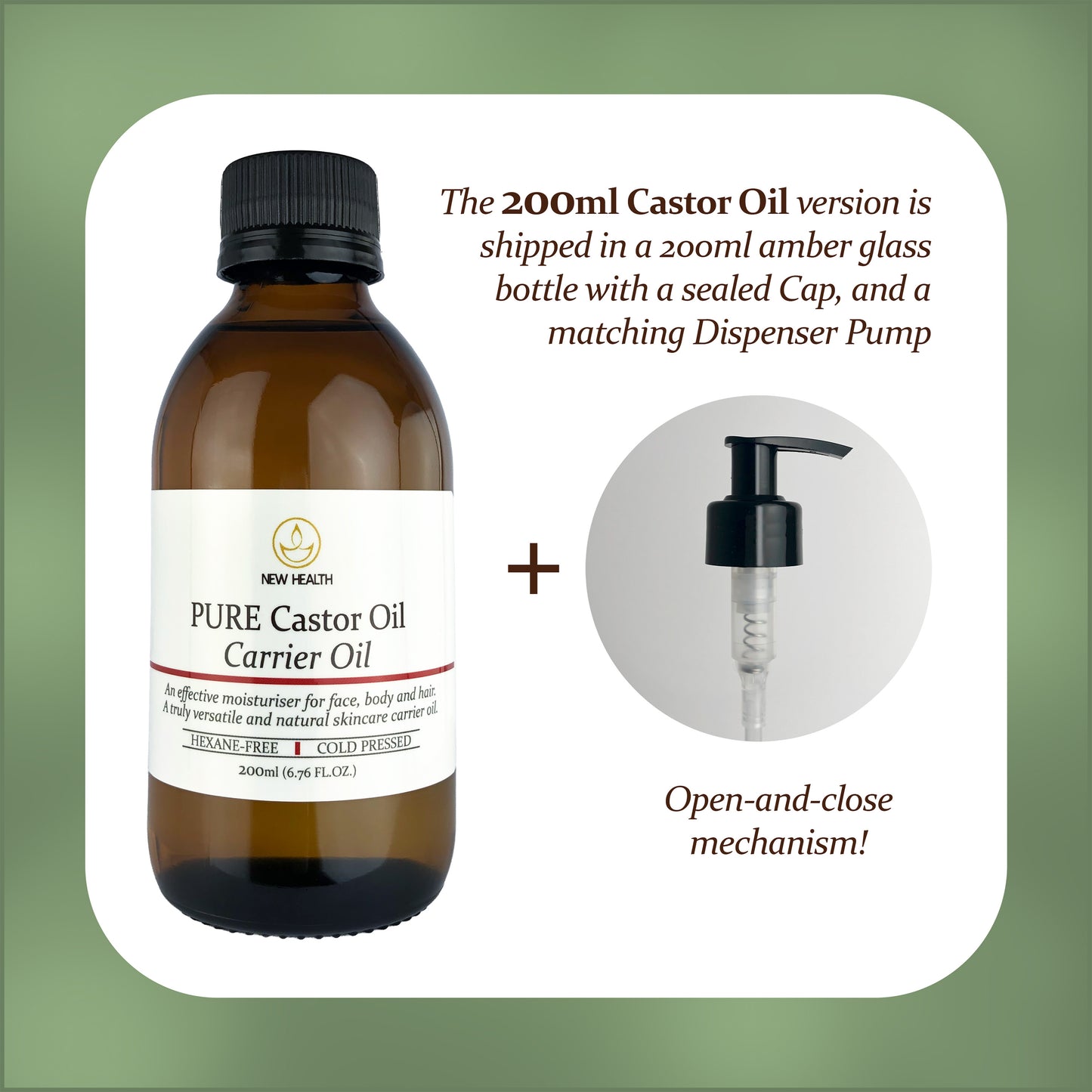 PURE Castor Oil - 200ml Carrier Oil with Dispenser Pump