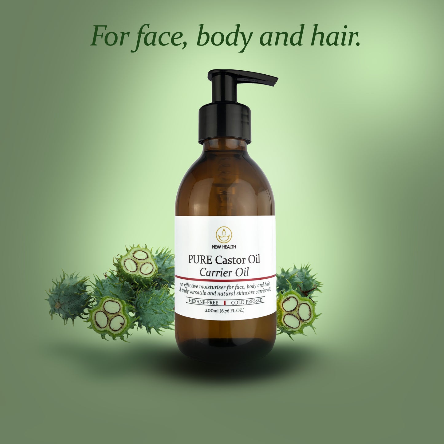 PURE Castor Oil - 200ml Carrier Oil with Dispenser Pump