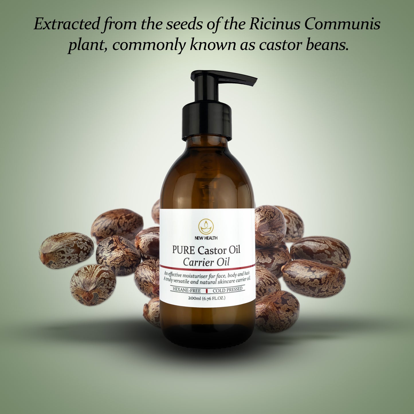 PURE Castor Oil - 200ml Carrier Oil with Dispenser Pump