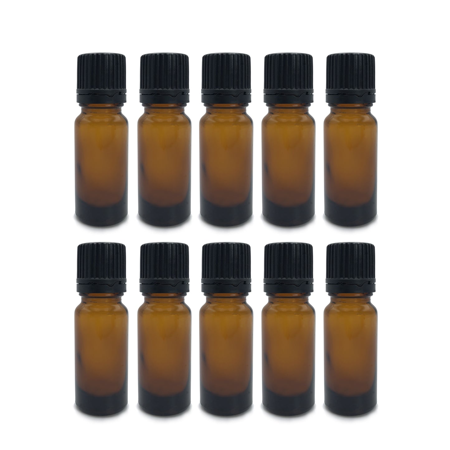 Amber Essential Oil Glass Bottle with Fast Flow Dropper Black Cap - 10ml x 10