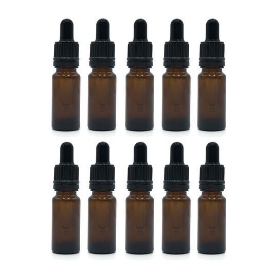 Amber Essential Oil Glass Bottle with Black Pipette - 10ml x 10