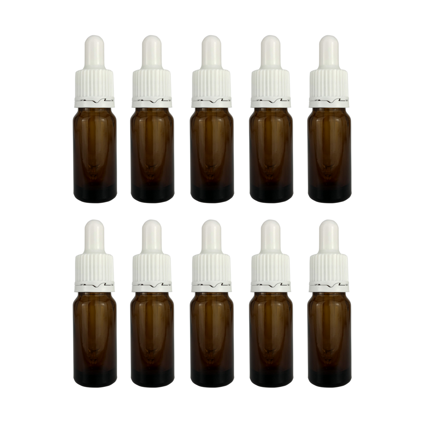 Amber Essential Oil Glass Bottle with White Pipette - 10ml x 10