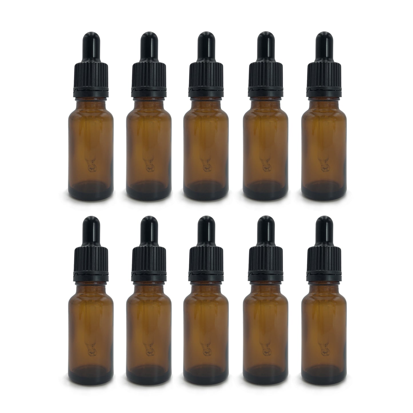 Amber Essential Oil Glass Bottle with Black Pipette - 20ml x 10