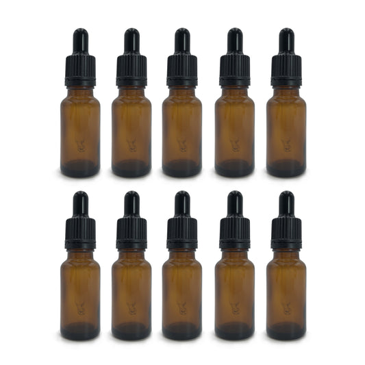 Amber Essential Oil Glass Bottle with Black Pipette - 20ml x 10