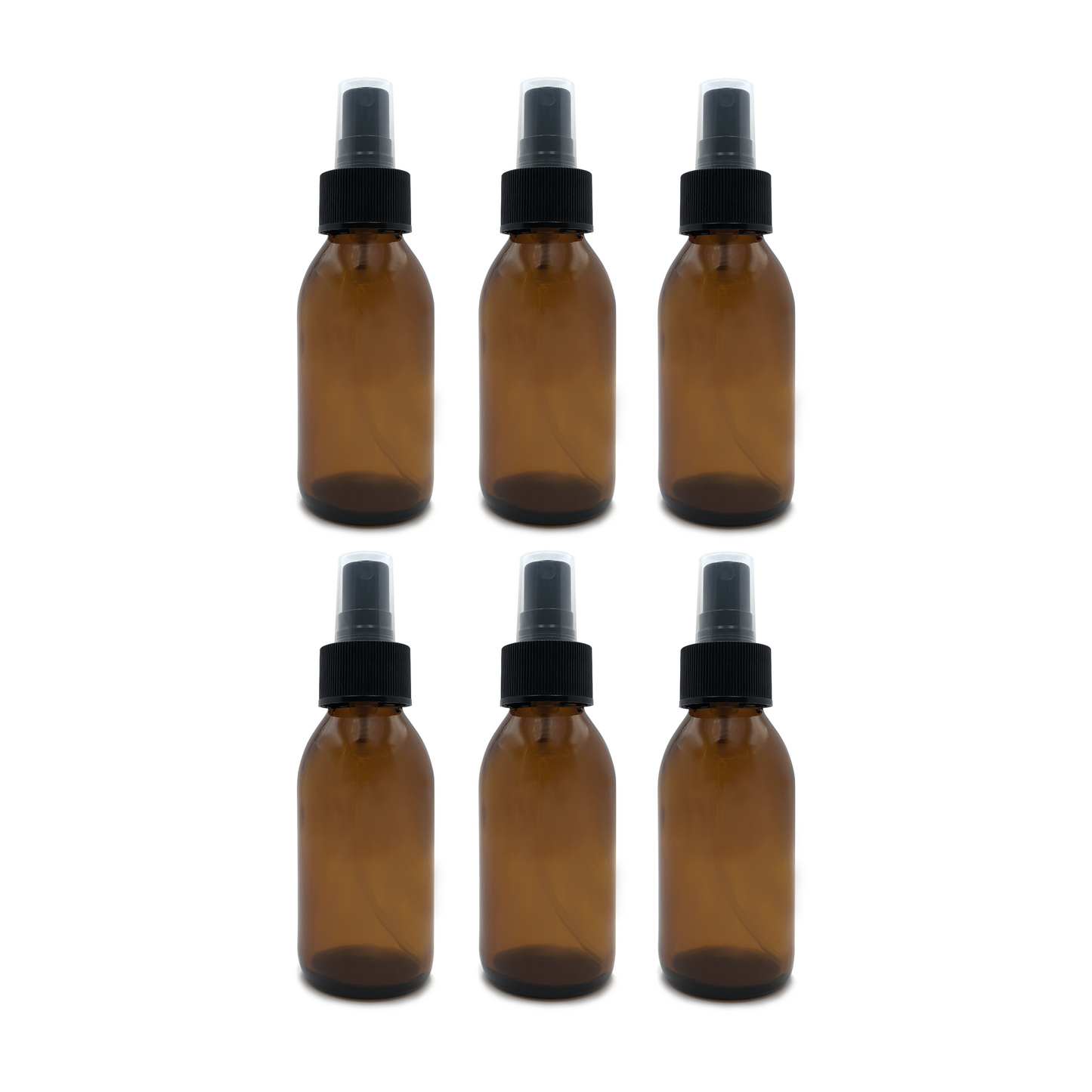 Amber Glass Bottle with Black Atomiser Mist Spray - 100ml x 6