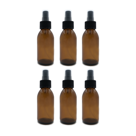 Amber Glass Bottle with Black Atomiser Mist Spray - 100ml x 6