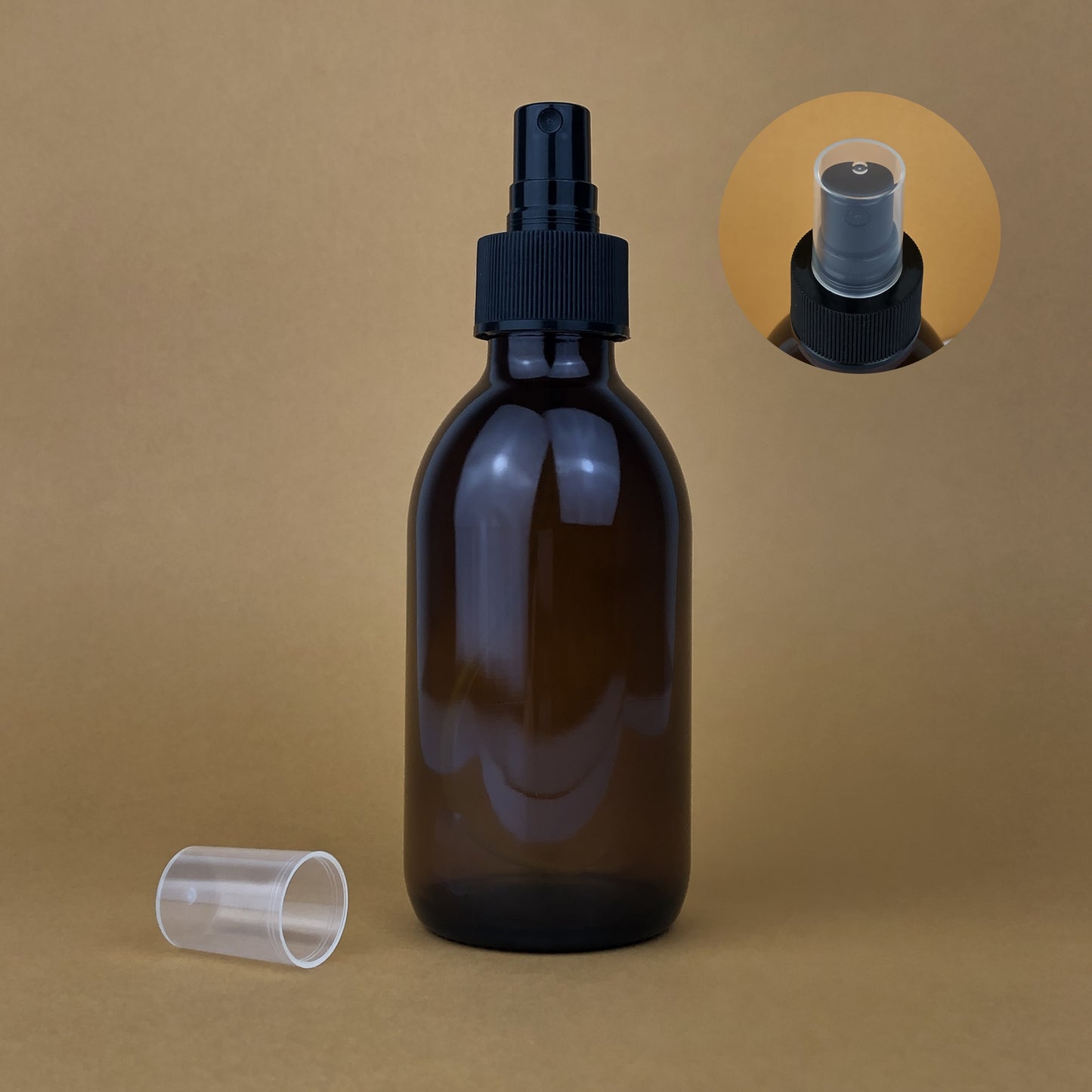 Amber Glass Bottle with Black Atomiser Mist Spray - 200ml x 6